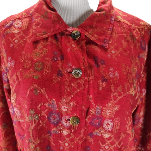 Chicos Asian Jacket Size L Orange Floral Print Vintage 90s Boxy Shacket